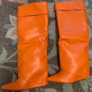 Knee High Orange Boots Y2K